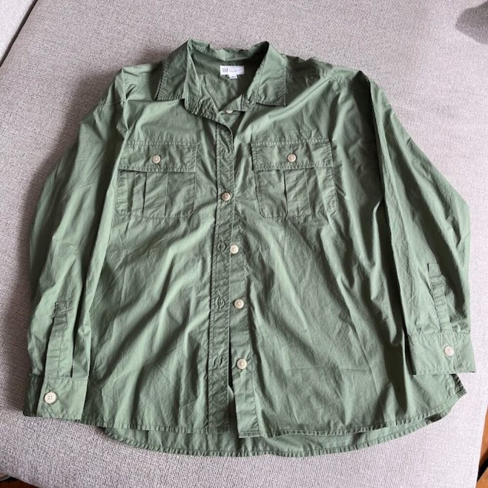 Women's Oversized Camp Green Button Down Shirt